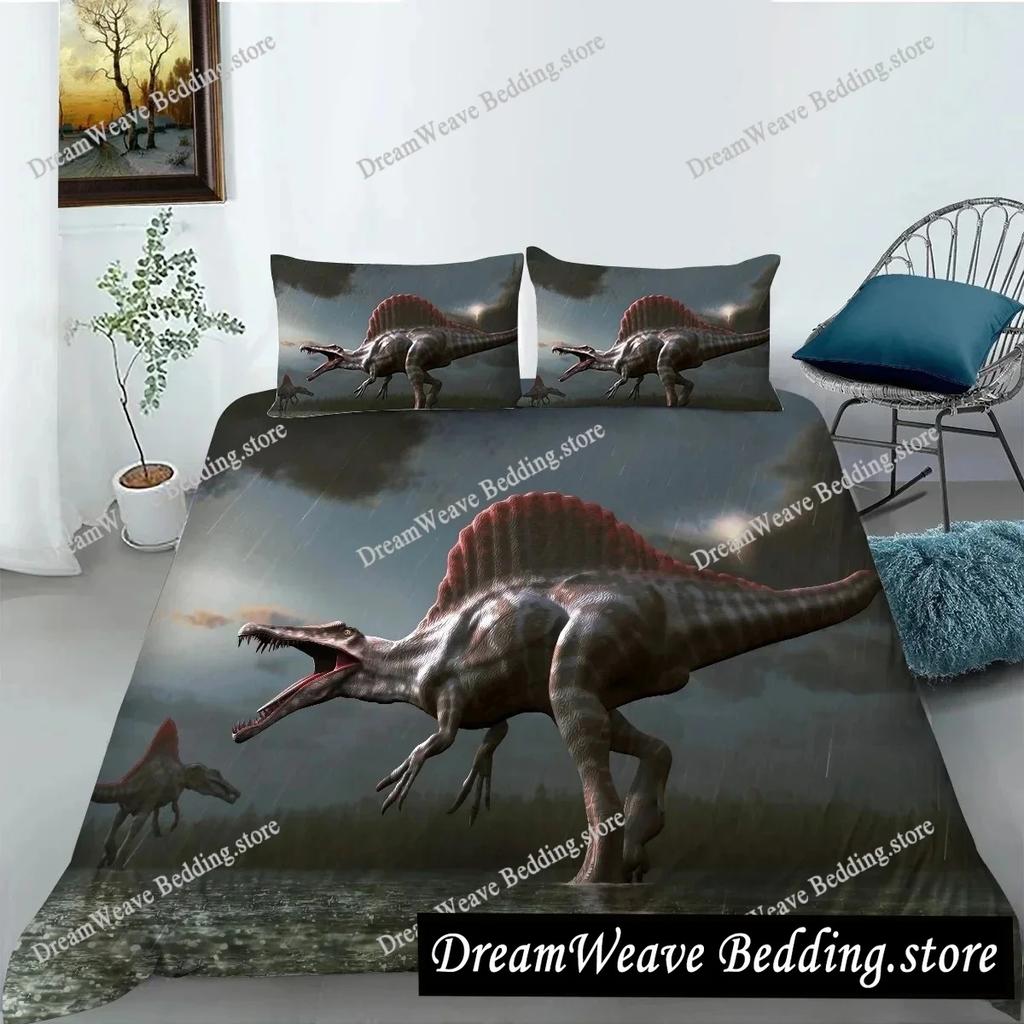 Copripiumino con dinosauro giurassico, Tyrannosaurus Rex, set di biancheria da letto con creature feroci e predatori, copripiumino in poliestere per letto matrimoniale queen size.
