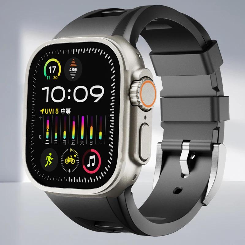 Classic Soft Silicone Strap for Apple Watch Ultra 2 49mm 45mm 44mm 42mm Sports Silicone Bracelet for IWatch Series 9 8 7 6 5 4 SE Correa