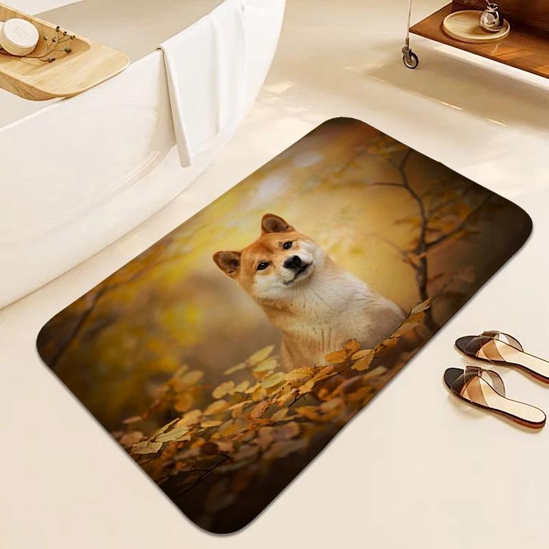 Bathroom Mat Shiba Inu Rug for Bedroom Doormat Entrance Door Living Room Bedroom Floor Carpet Anti Slip Modern Home Decoration
