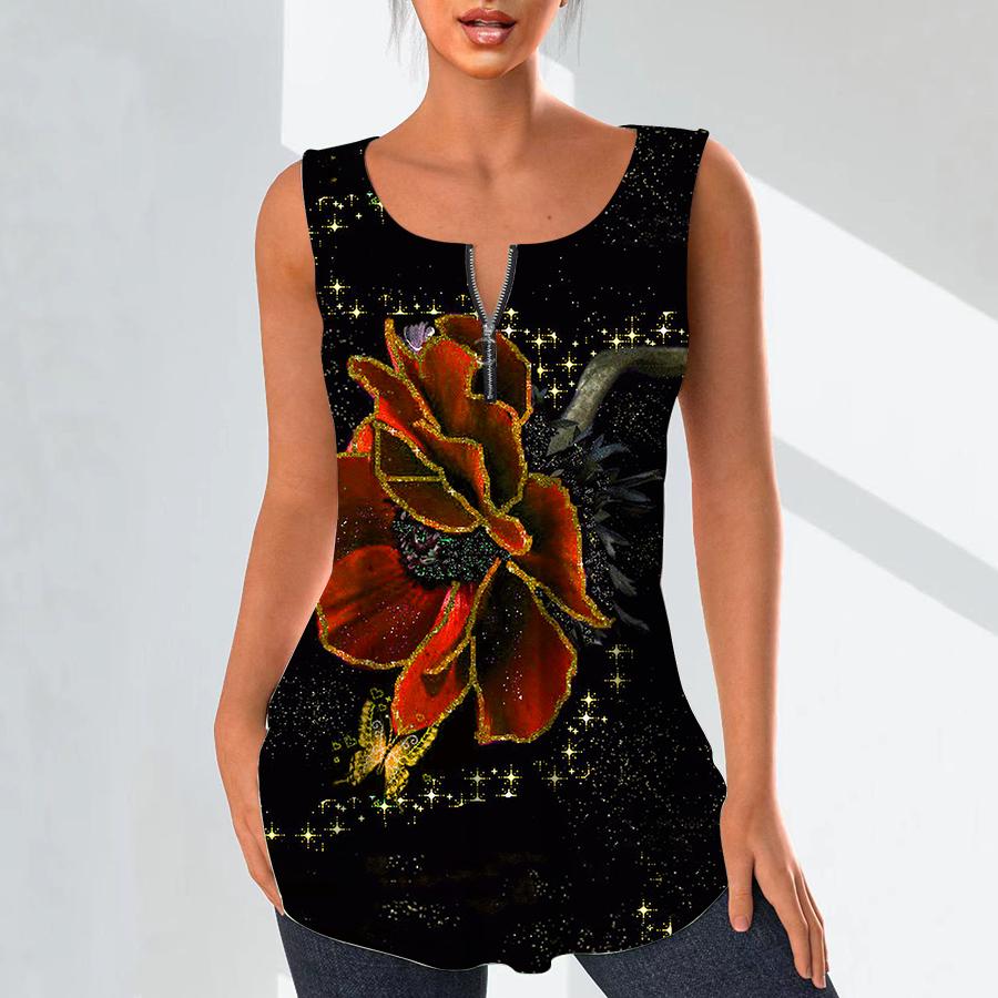 

Женские модные рубашки с v-образным вырезом, повседневные топы, футболка, женский жилет с 3D позолоченным цветочным принтом, блузка без рукавов больших размеров, топы на бретелях XS красный