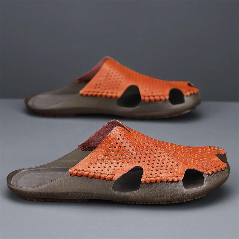 Summer Outdoor Men's Shoes High Quality Genuine Leather Slippers Men's Sandals Soft Outdoor Slippers Comfortable Beach Sandals