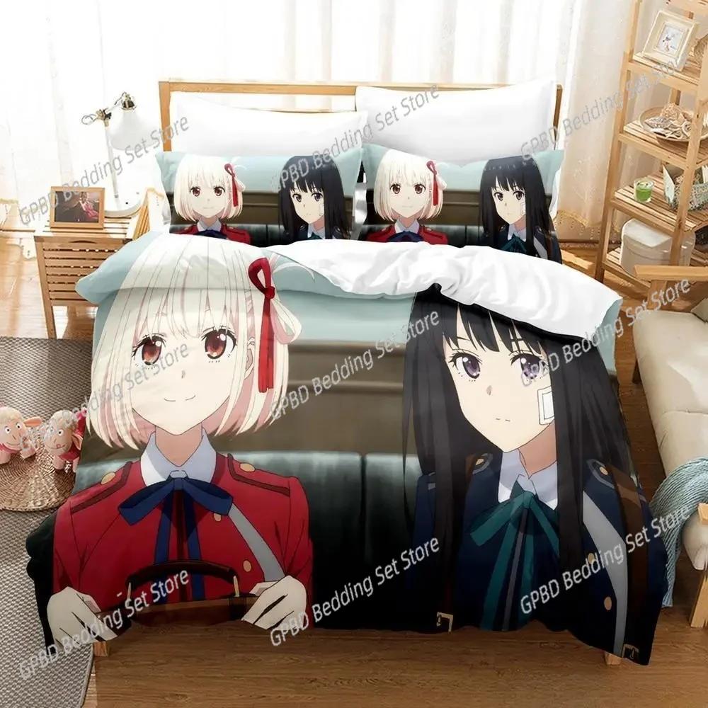 Comforter 3D Print Anime Kawaii Girl Lycoris Recoil Bedding Set Bedroom Soft Modern S Comefortable Quilt