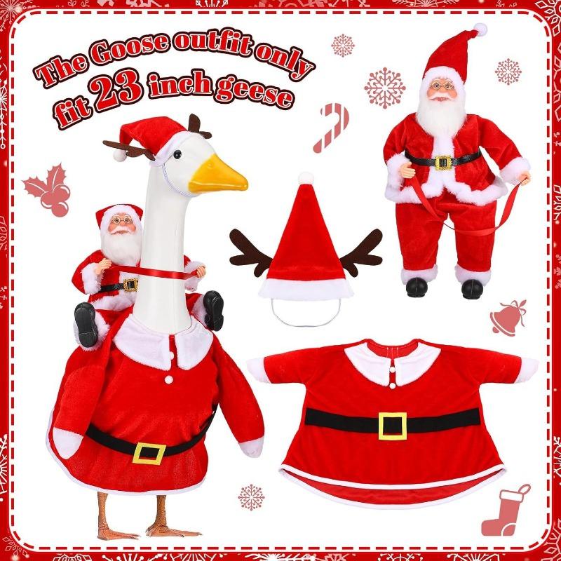2pcs/set Outfit Santa Goose Lawn Decor Christmas Dress Up Porch Goose Outdoor Yard Decoration for Holiday Party