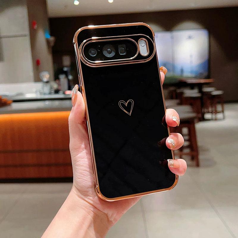 

Electroplating Love Heart Phone Cases For Google Pixel10 Pro Pixel9 Pixel8 Pixel7A Shockproof Back Covers For Pixel 10ProXL