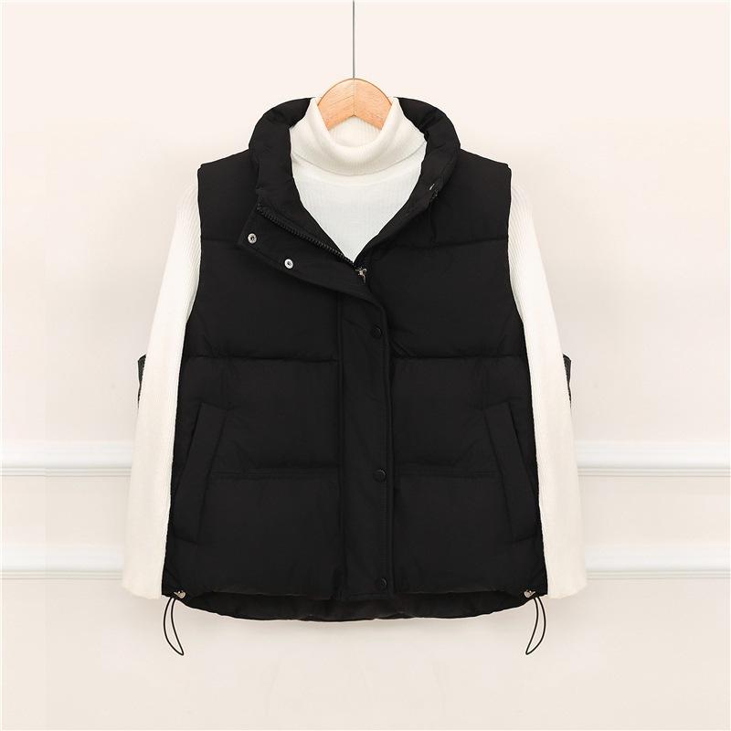 

Женский пуховый жилет, новый осенне-зимний, с воротником-стойкой, теплый, свободный, хлопковый жилет, верхняя одежда, хлопковая одежда XXL чёрный