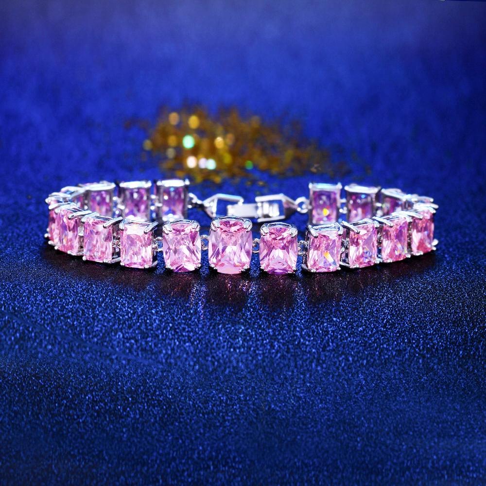 Pera Fashion Sparkling Square Zirconia Tennis Chain Link Bracelets Bangles for Women Bridal Wedding Jewelry Hand Accessory B144