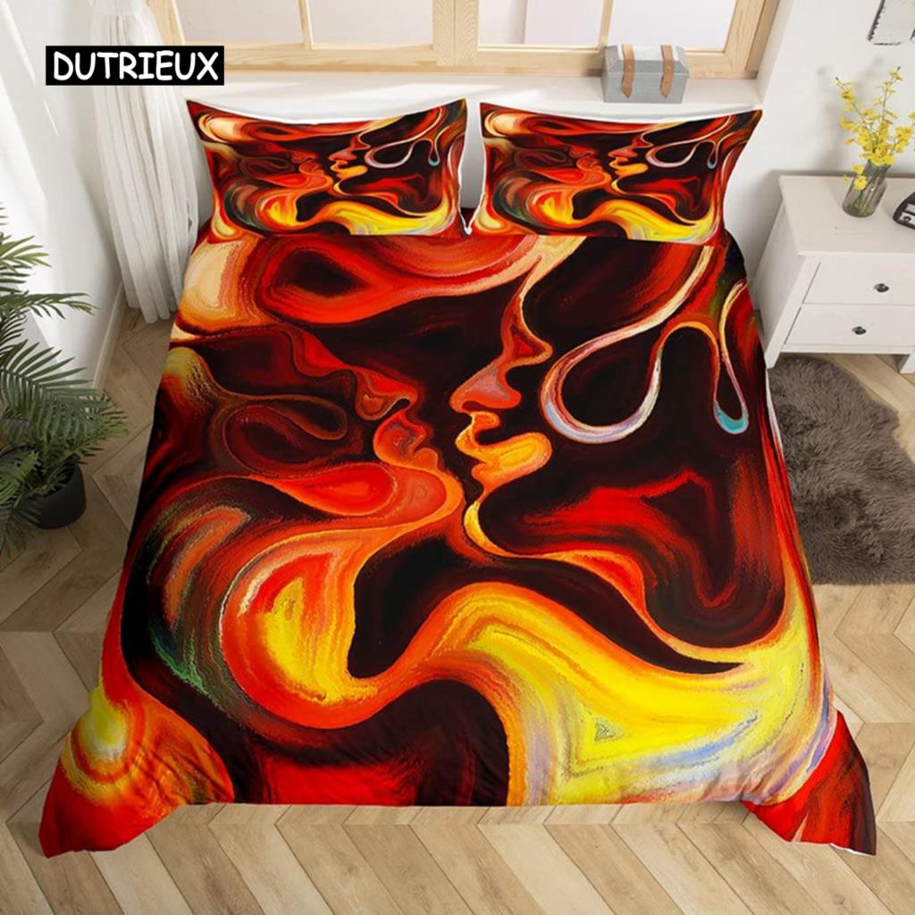 

Пододеяльник с абстрактным человеческим лицом, двуспальный, двуспальный, из микрофибры, мистический рисунок, комплект постельного белья с психоделическим граффити EU single(135x200cm)