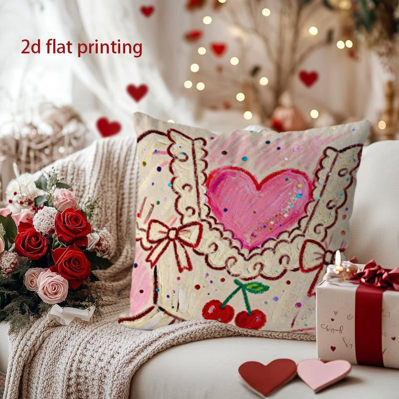 Cute Heart-Patterned Decorative Throw Pillow for Home Pattern Cushion Cover Suitable for Sofa Bedroom Car Pillow Cover