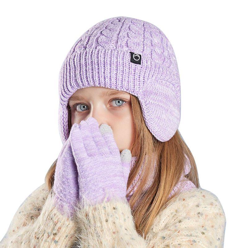Kids Winter Knitted Warm Hat Scarf Gloves 3pcs Sets