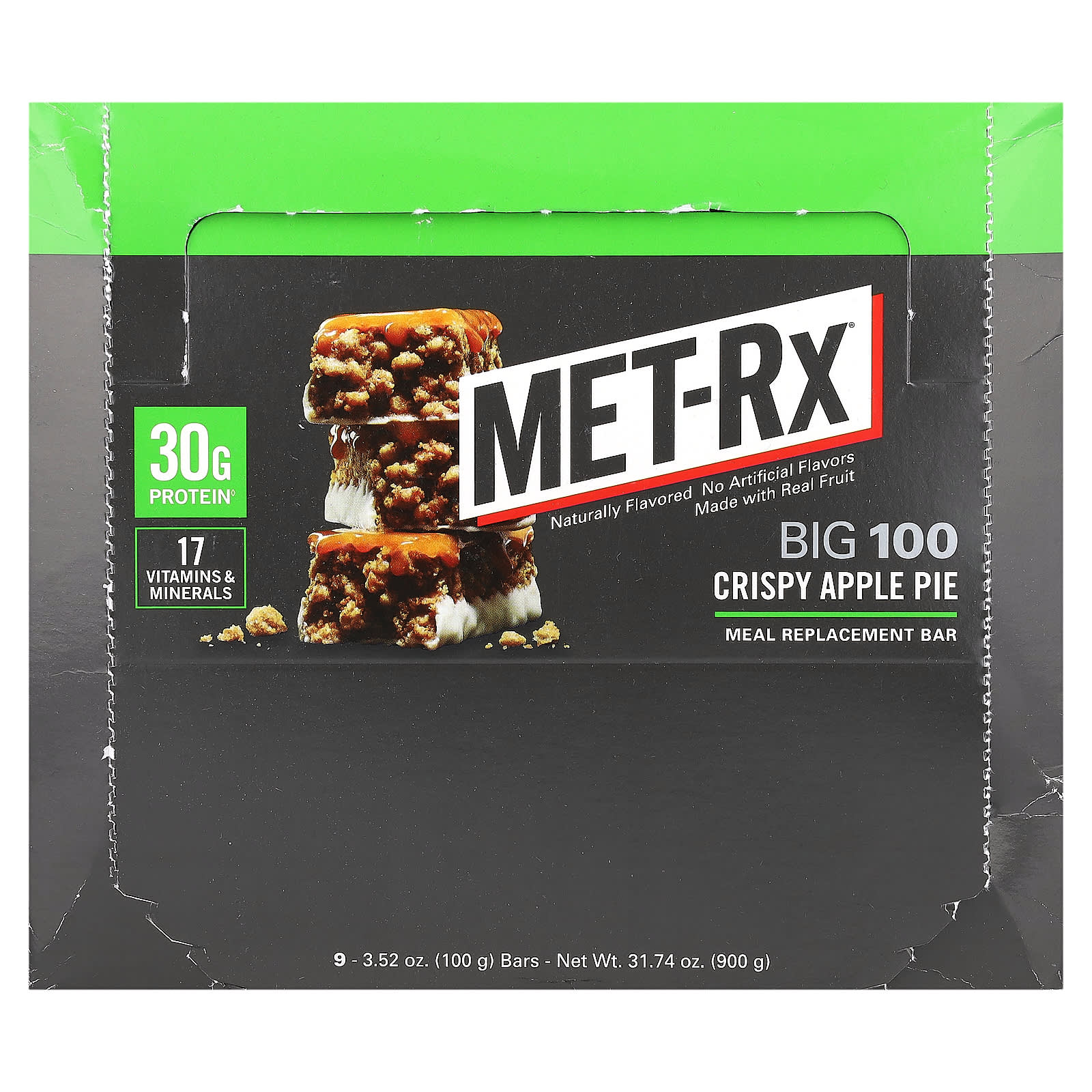 

MET-Rx, Big 100, Meal Replacement Bars, Crispy Apple Pie, 9 Count, 3.52 oz (100 g) Each