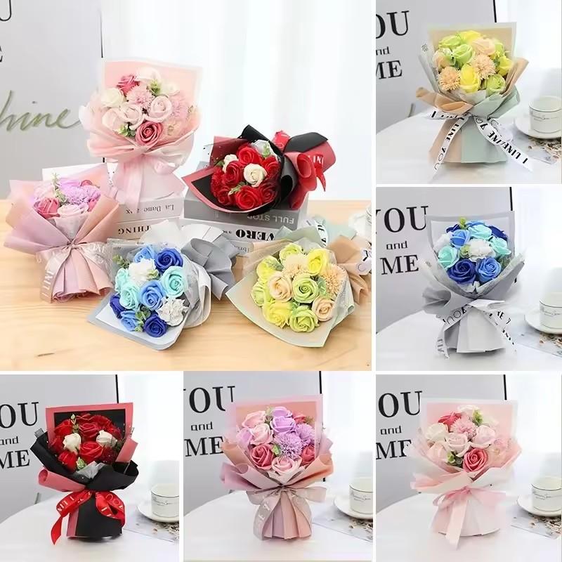 Valentine's Day Qixi Rose Eternal Flower Bouquet Finished Product Premium Feel Carnation Scented Soap Flower Teacher's Day Gift