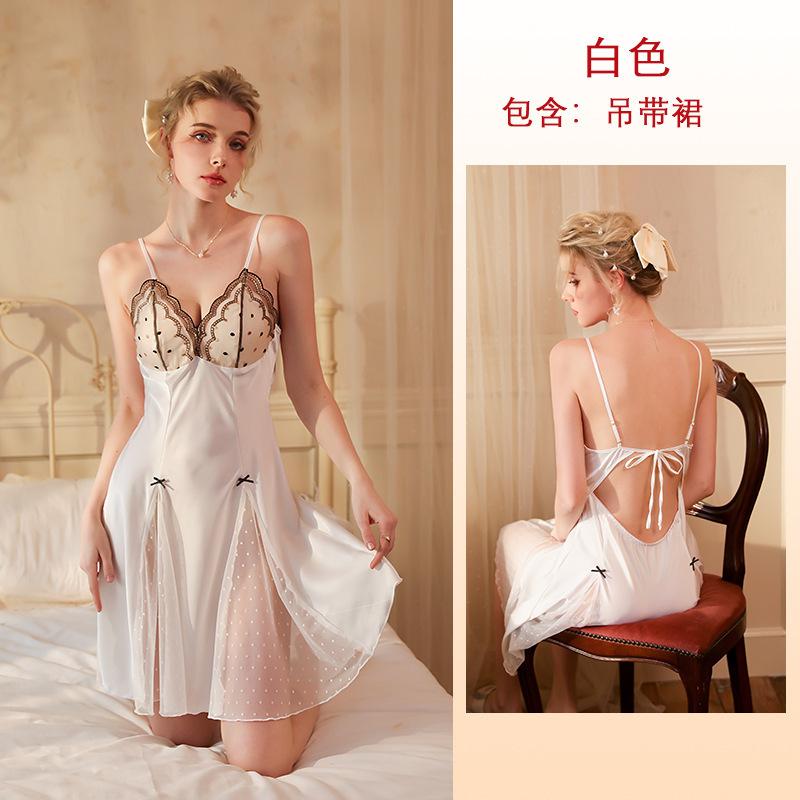 Multi-Style Pure Desire Lace Nightgown V Mesh Patchwork Satin Skin-Friendly Cami Loungewear Versatile Seductive Sleepwear with Diverse Style Options