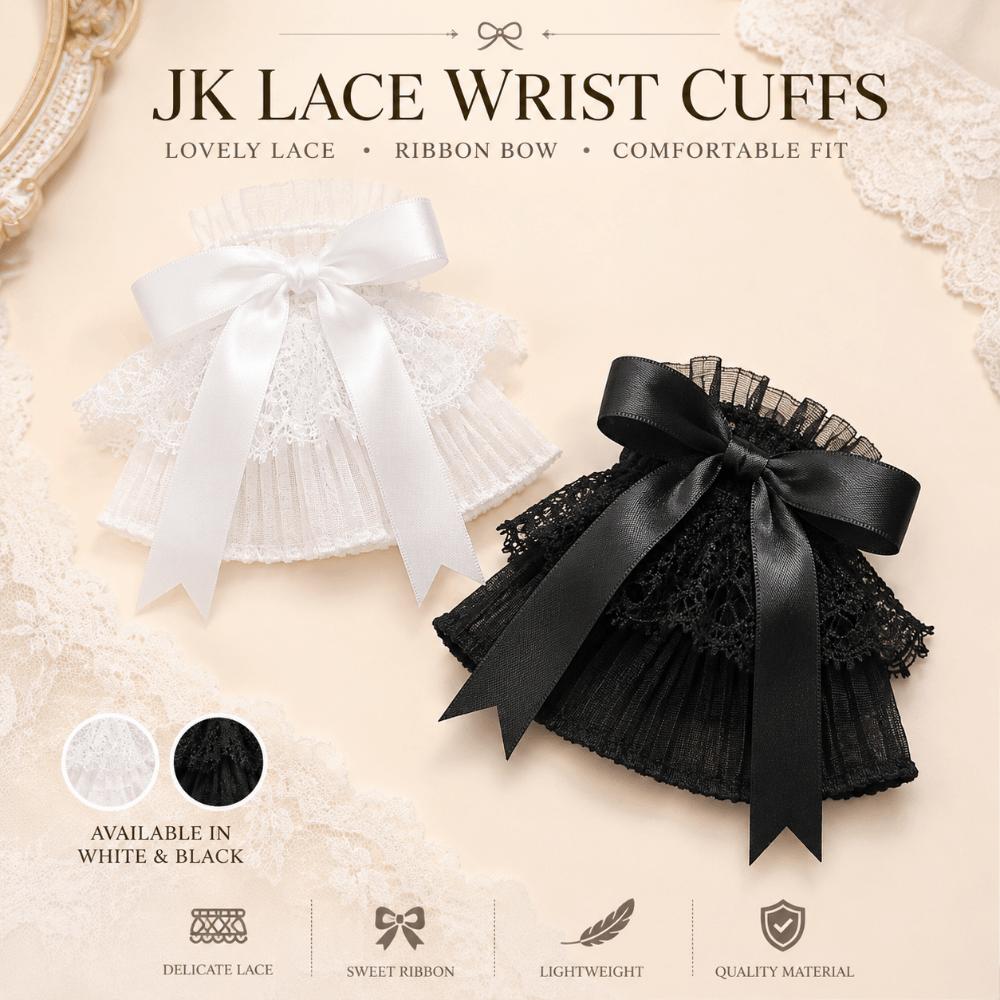 Pleated Ruched Detachable Cuffs Double Layer Elastic Jk Lace Fingerless Gloves Mesh Flower Bow Lace Wrist Cuffs Lolita Matching