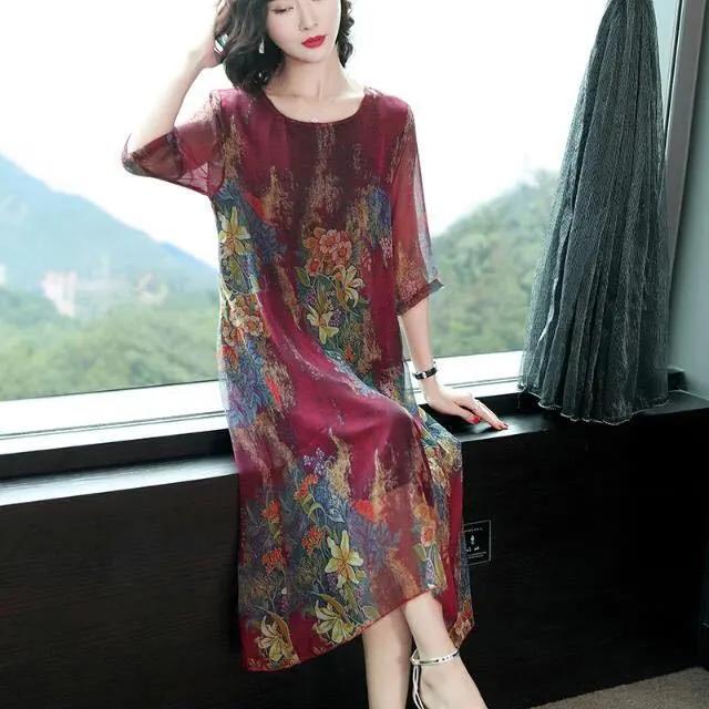 Abito estivo da donna con copertura pancia e stampa snellente, elegante gonna lunga per taglie forti di mezza età e anziani, temperamento