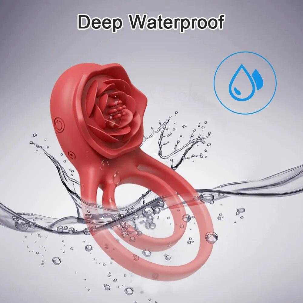 Rose-Toy Cockring Vibrator for Men and Woman Wireless Remote Control Penis Rings Delay Ejaculation Sex Toys for Male Cock Rings