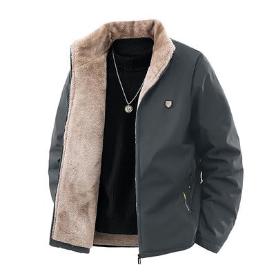M-8XL Plus Size Velvet Cotton Jacket for Outdoor Cold Protection, Men's Standing Collar Cotton Jacket
