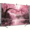 1pc Cherry Blossom Background with Pink Cherry Blossom Trees and Waterfall Scenes