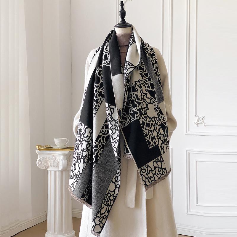 Luxury Women'S Double-Sided Print Scarf Soft Cozy Pashmina Shawl Winter Outdoor Cold-Resistant Windproof Blanket