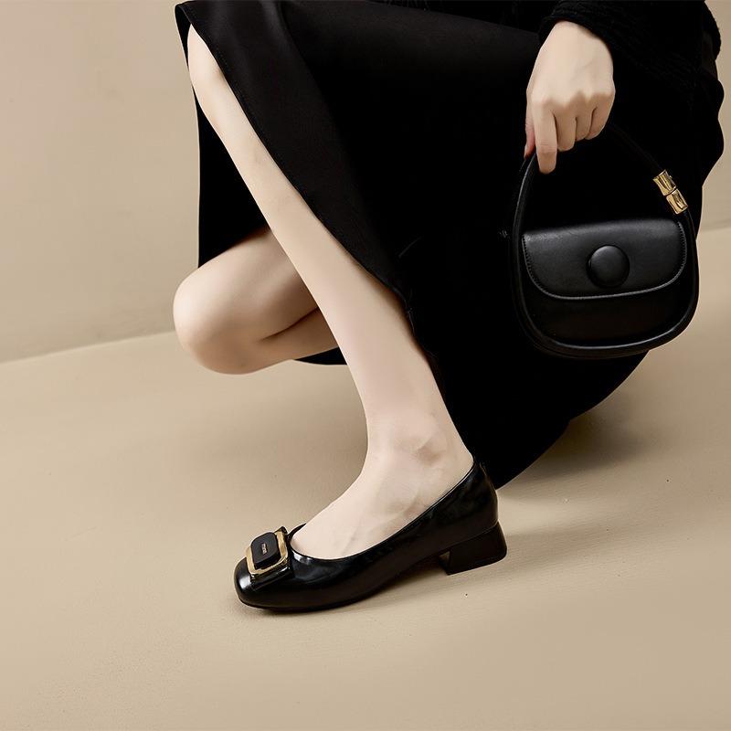 Autumn leather fashion shoes women's low-heeled slip-on casual shoes women's one-pedal Mary Jane women's shoes