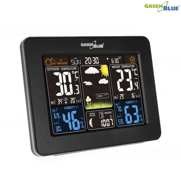 Station météorologique sans fil avec écran LCD capteur extérieur Horloge DCF Phases de lune visible