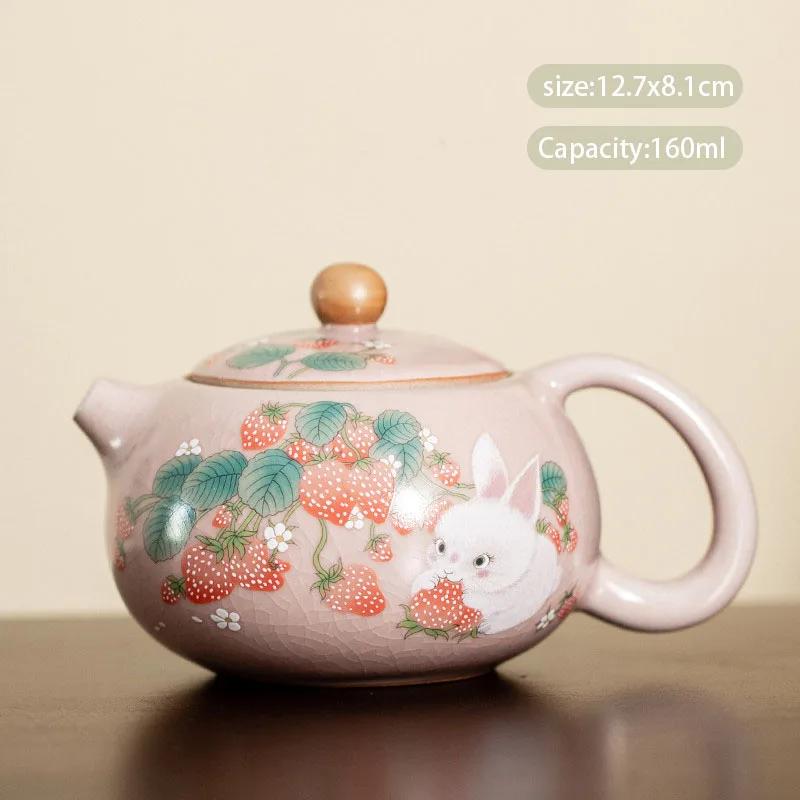 160ml Chinese Tradition Ru Kiln Ceramic Teapot Cute Cat Pattern Handmade Xishi Tea Pot Kettle Travel Portable Tea Set Teaware