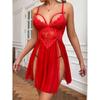 Women's Lace Panel Split Nightdress and Panty Set Adjustable Straps Sheer Mesh Fabric Soft Material Comfortable Fit Sleepwear