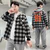 Plus Size Boys' Plaid Shirt with Thin Fleece Jacket - Spring Collection