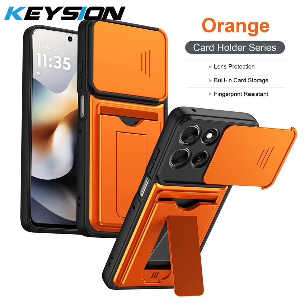 KEYSION Card Holder Bag Phone Case for Motorola MOTO G86 G67 G57 Power G56 5G Slide Camera Protection Kickstand Shockproof Cover