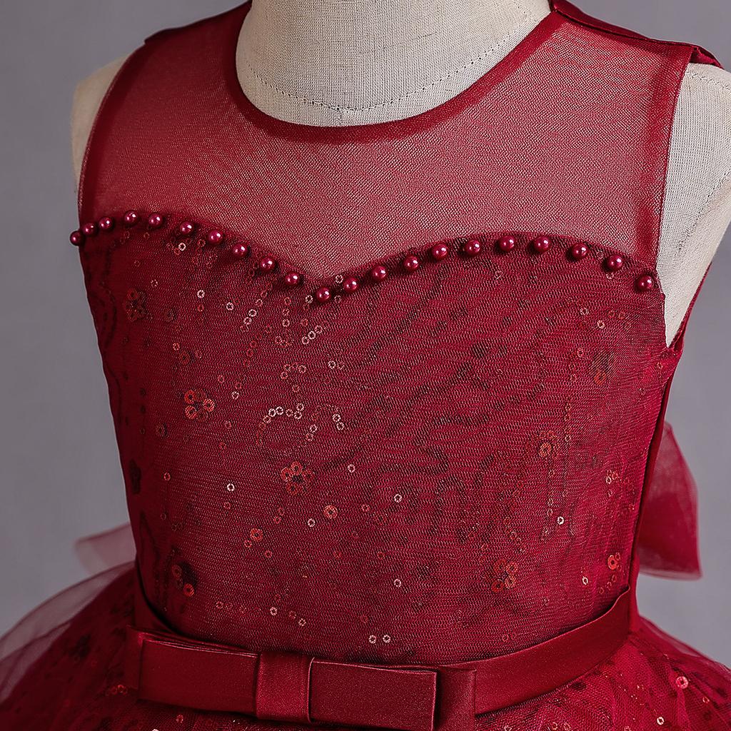 Girls' Sleeveless Princess Print Puff Skirt Evening Gown for Choir and Summer