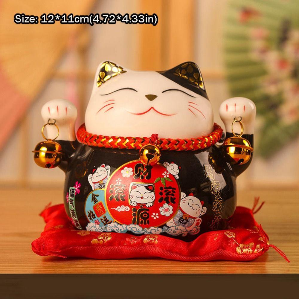 Cute 4.5 inch Lucky Cat Home Decorations Handmade Ceramic Small Piggy Bank Portable Fortune Cat Statue Home Store