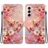 Handmade PU Leather Flip Case for Samsung Galaxy S22+/S22 Plus (SM-S906B) Anti-Slip Shockproof Cover with Wrist Strap & Heart/Rose Cat Designs