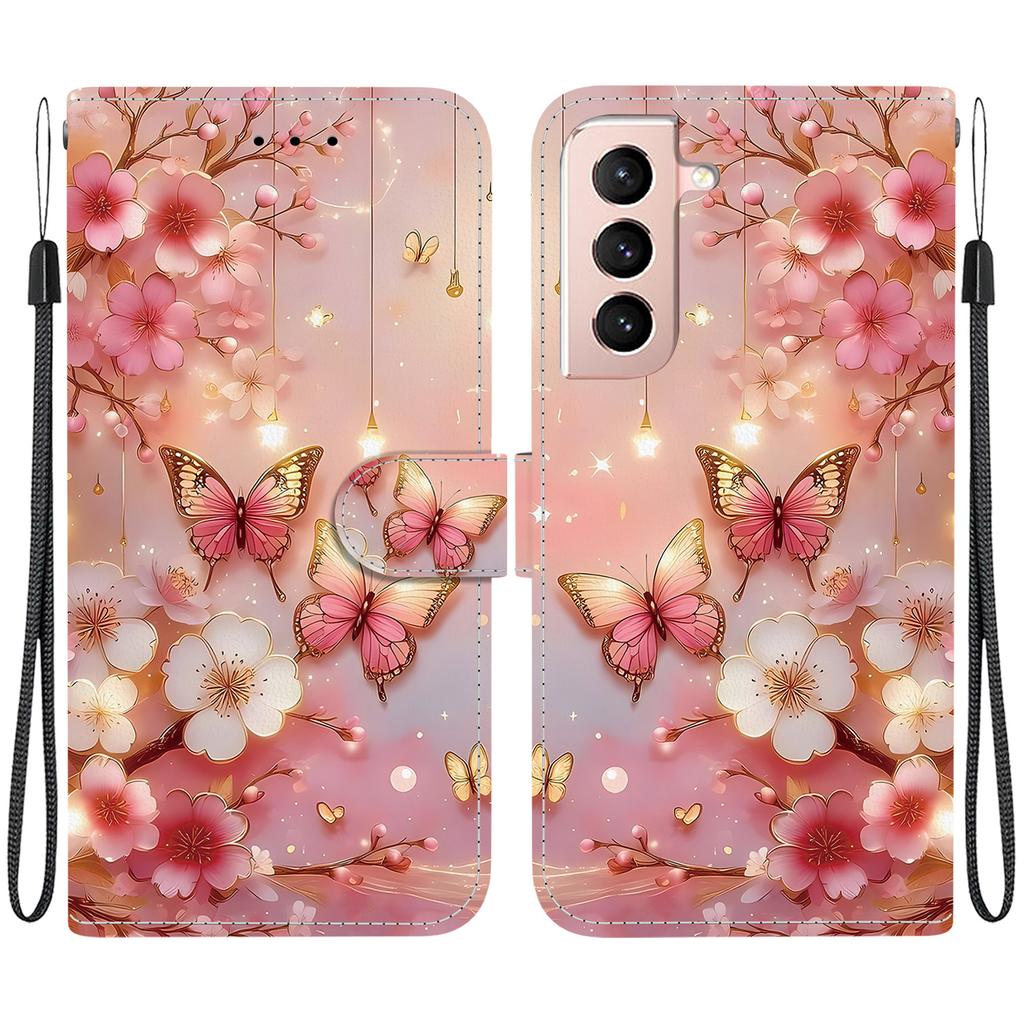 Handmade PU Leather Flip Case for Samsung Galaxy S22+/S22 Plus (SM-S906B) Anti-Slip Shockproof Cover with Wrist Strap & Heart/Rose Cat Designs