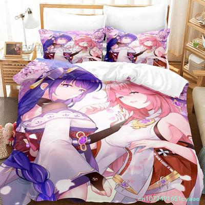 Genshin Impact Yae Miko Bedding Set Single Twin Full Queen King Size Bed Set Aldult Kid Bedroom Duvetcover Sets 3D Print Anime