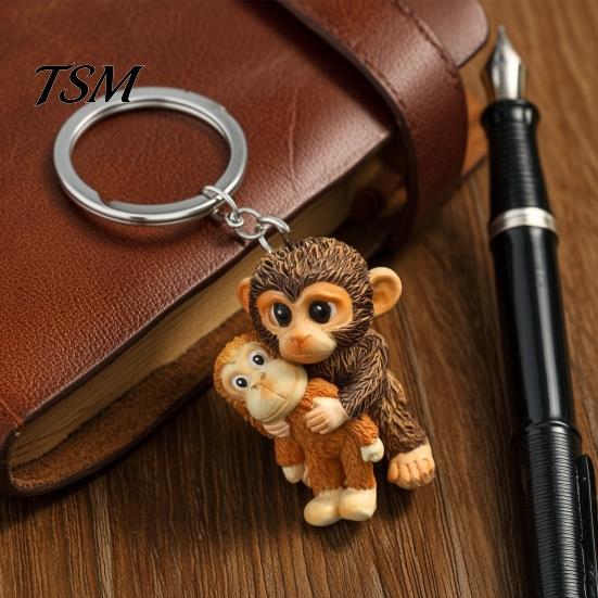 Small Monkey Lover Gift 3D Punch Keychain, Protect The Hanging Ornament, Orangutan Plush Toy Accessory Cute Resin And Keyring for Backpack Purse