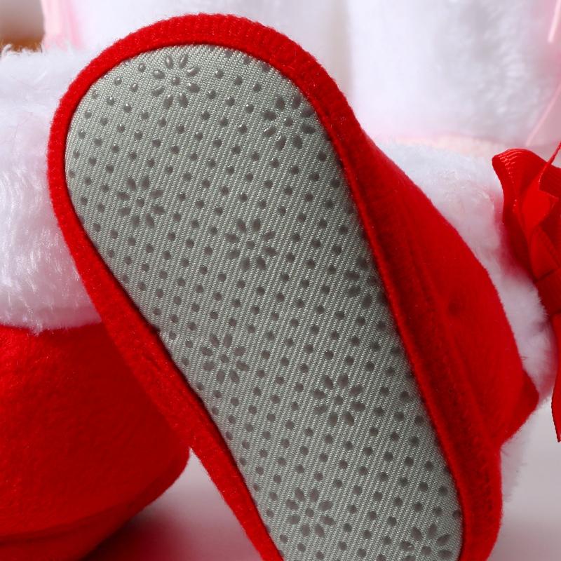 Baby Boots Unisex Baby Thick Velvet Shoes Bowknot Flower Decoration Soft Soled Toddler Shoes