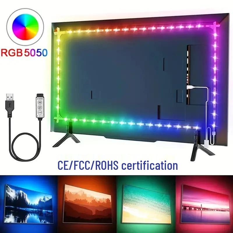 LED 5050 RGB Self-Adhesive USB Light Strip, 5V Low Voltage, Ideal for TV Background Lighting