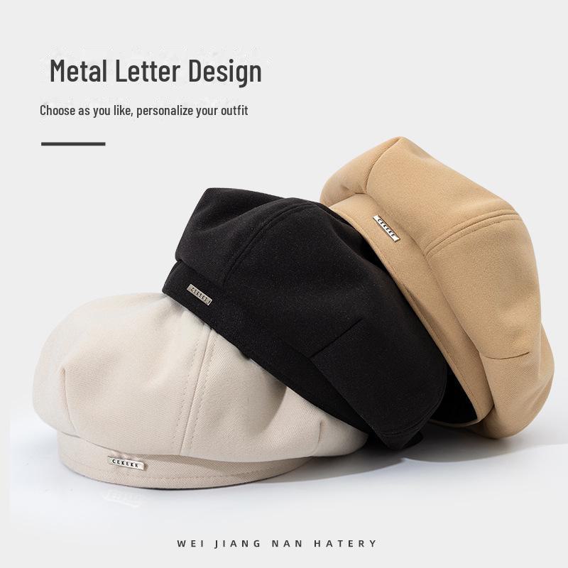 Zhao Lusi Inspired Retro Woolen Beret - Octagonal Painter Hat for Autumn/Winter.
