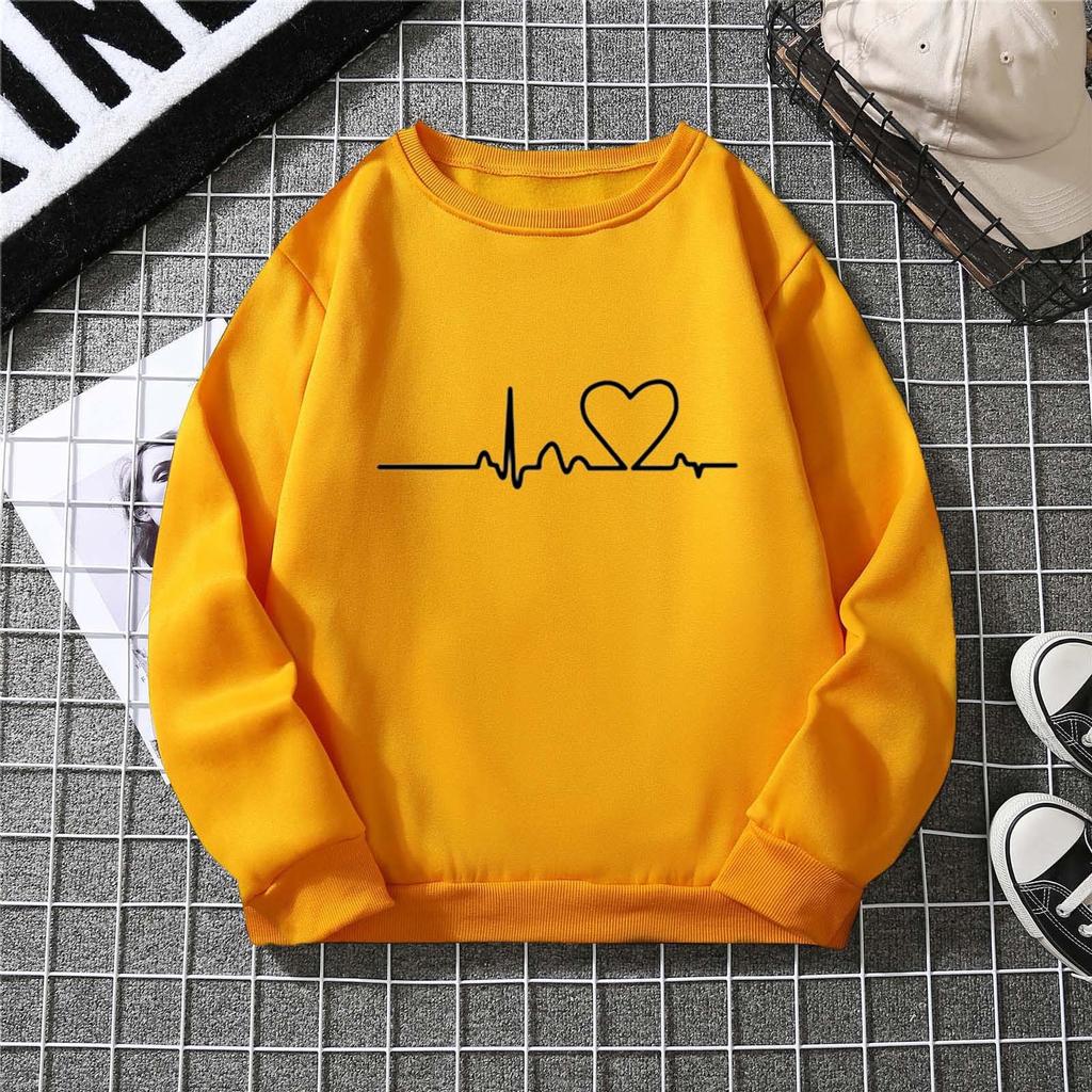 Autumn Winter Ladies Heartbeat Print Sweatshirt Student Pattern Plush Hooded Women Long Sleeve Pullover Hoodie