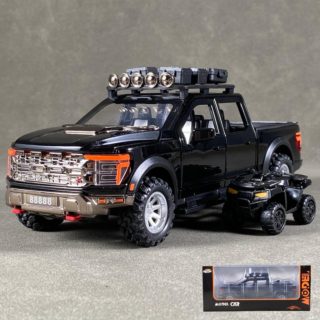 1:24 F150 Off Road Pickup Truck Alloy Diecast Metal Model Sound & Light Pull Back Toy Trendy Dislpay Birthday Present For Friend
