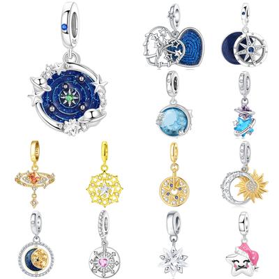 PANPOKI Bracelet Charms Pendentif Étoile en Argent 925 DIY Bijoux Tendance Cadeaux pour Fête Perles Univers Rêveur