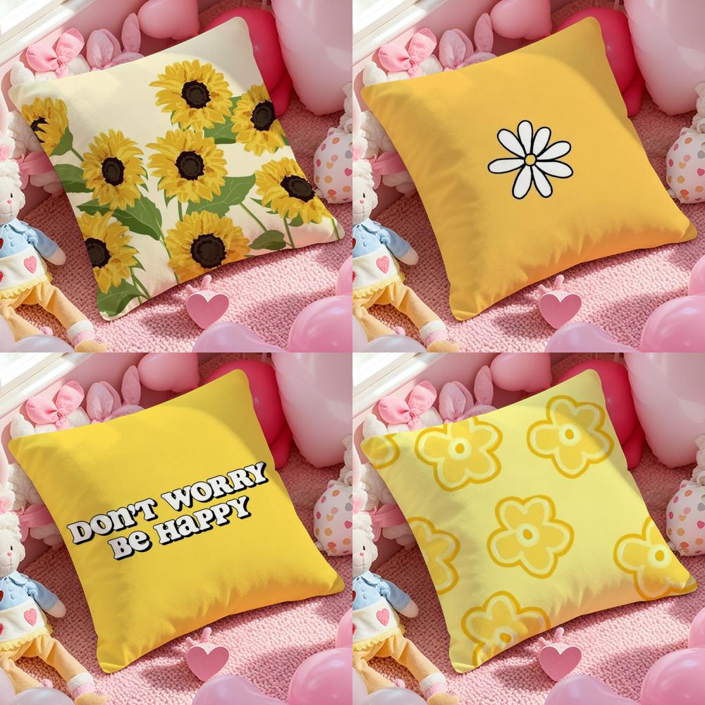 Yellow Printed Pillow Case Soft Plush Fabric DoubleSided Printed Cushion Cover Warm Winter Sofa Pillow Case