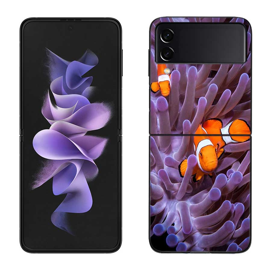 Clownfish and Sea Anemone Phone Case For Samsung Z Flip 7 6 5G Galaxy Z Flip 5 4 3 Black Hard Cell Cover Luxury PC Shell Coque