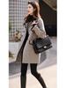 Women's Retro Double-Breasted Color Block Wool Coat - Mid-Length, Small Lapel, Spring/Autumn Fashion