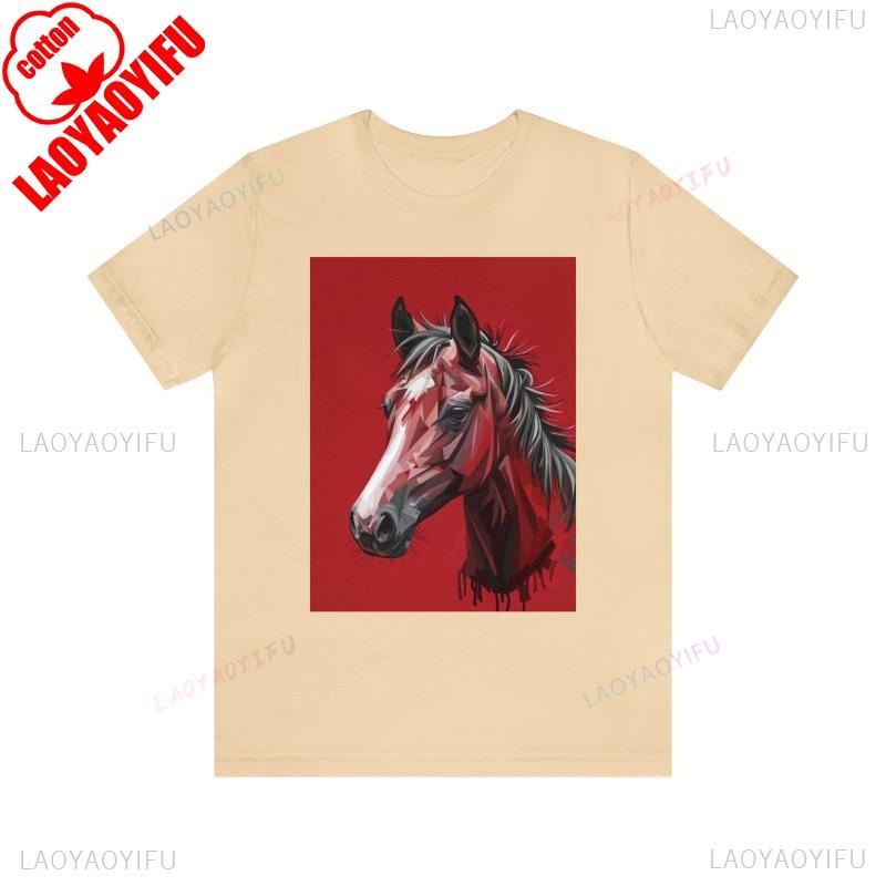 Pferde-Kunstwerk auf Baumwoll-T-Shirt für Damen und Herren Rundhalsausschnitt Kurzarm Ganzjahres-Freizeitmode Weich Für Draußen Bequem