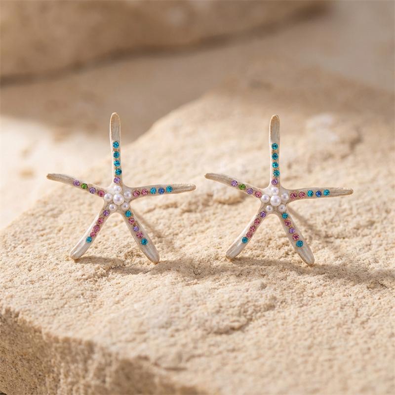 Starfish Stud Earrings For Women Summer Beach Jewelry Boho Crystal Sea Star Earring Vacation Holiday Accessories Gift