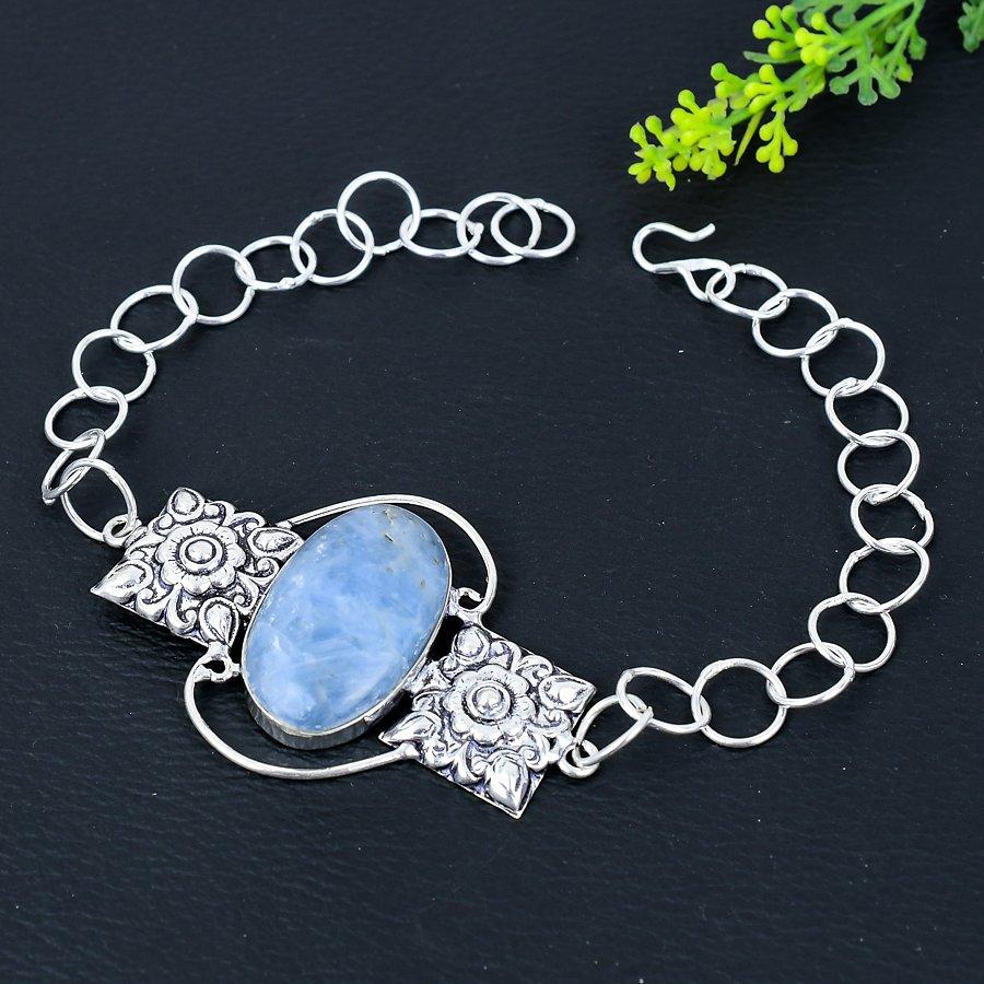 Angelite Stone Gemstone Handmade Ethnic 925 Silver Bracelet 7-8" K3p46