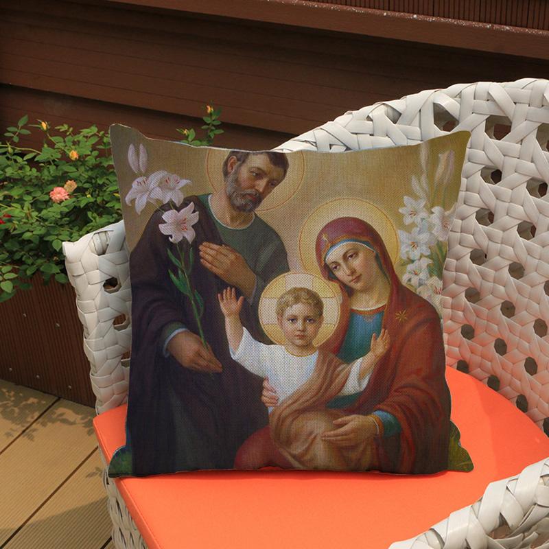 Jesus Portrait Pattern Throw Pillow Case Virgin Mary Christianity Adore Home Decoration Square Cushion Cover Sofa Pillow Cover