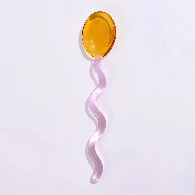 1PC Long Handle Creative Spoons Colorful Transparent Glass Ice Cream Spoon Kitchen Coffee Tea Milk Sugar Mixing Stirring Scoop