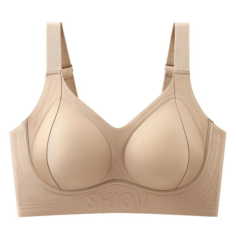 Nude Seamless High Support Wireless Bra with Wide Straps and V-Neck M
