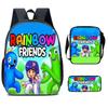 Rainbow Friends Three-Piece Set, Primary And Secondary School Students Satchel, Animation Cartoon Pencil Case, Large Capacity, And Wear-Resistant